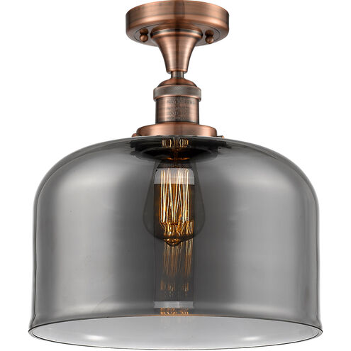 Franklin Restoration X-Large Bell LED 12 inch Antique Copper Semi-Flush Mount Ceiling Light in Plated Smoke Glass, Franklin Restoration