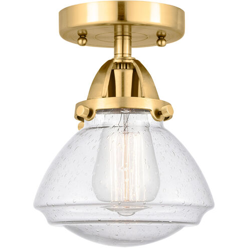 Nouveau 2 Olean LED 7 inch Satin Gold Semi-Flush Mount Ceiling Light in Seedy Glass