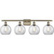 Ballston Athens 4 Light 36 inch Antique Brass Bath Vanity Light Wall Light in Incandescent, Clear Glass, Ballston