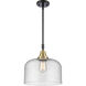 Franklin Restoration X-Large Bell 1 Light 12 inch Black Antique Brass Mini Pendant Ceiling Light in Seedy Glass