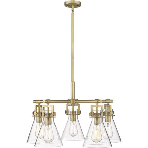 Newton Cone 5 Light 26 inch Brushed Brass Chandelier Ceiling Light in Clear Glass