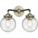 Nouveau Beacon 2 Light 14 inch Black Antique Brass Bath Vanity Light Wall Light in Seedy Glass, Nouveau