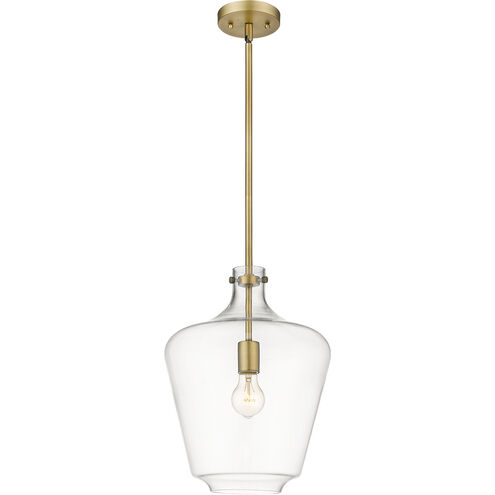 Lowell 1 Light 12 inch Brushed Brass Mini Pendant Ceiling Light in Clear Glass