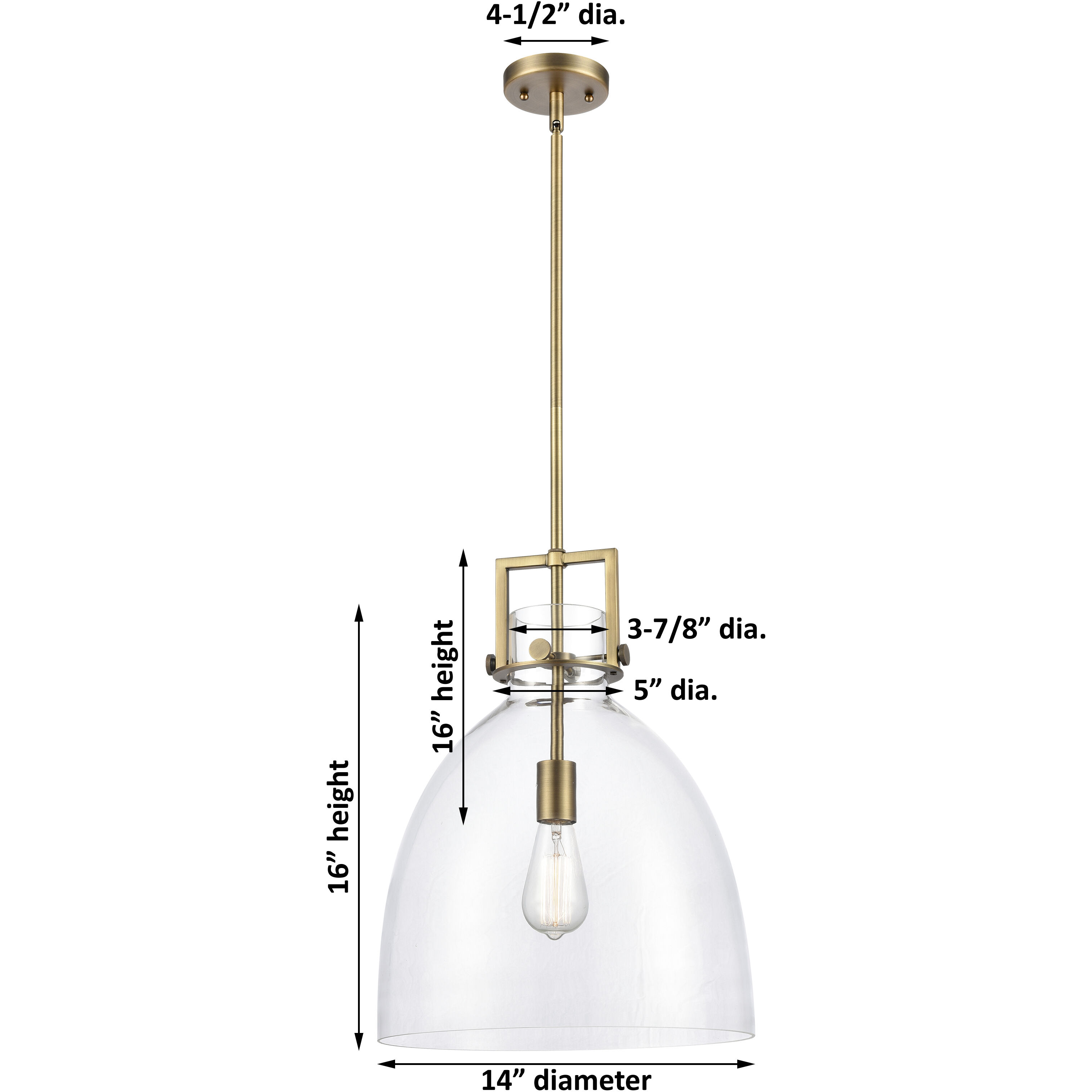 Newton Bell 1 Light 14 inch Brushed Brass Pendant Ceiling Light