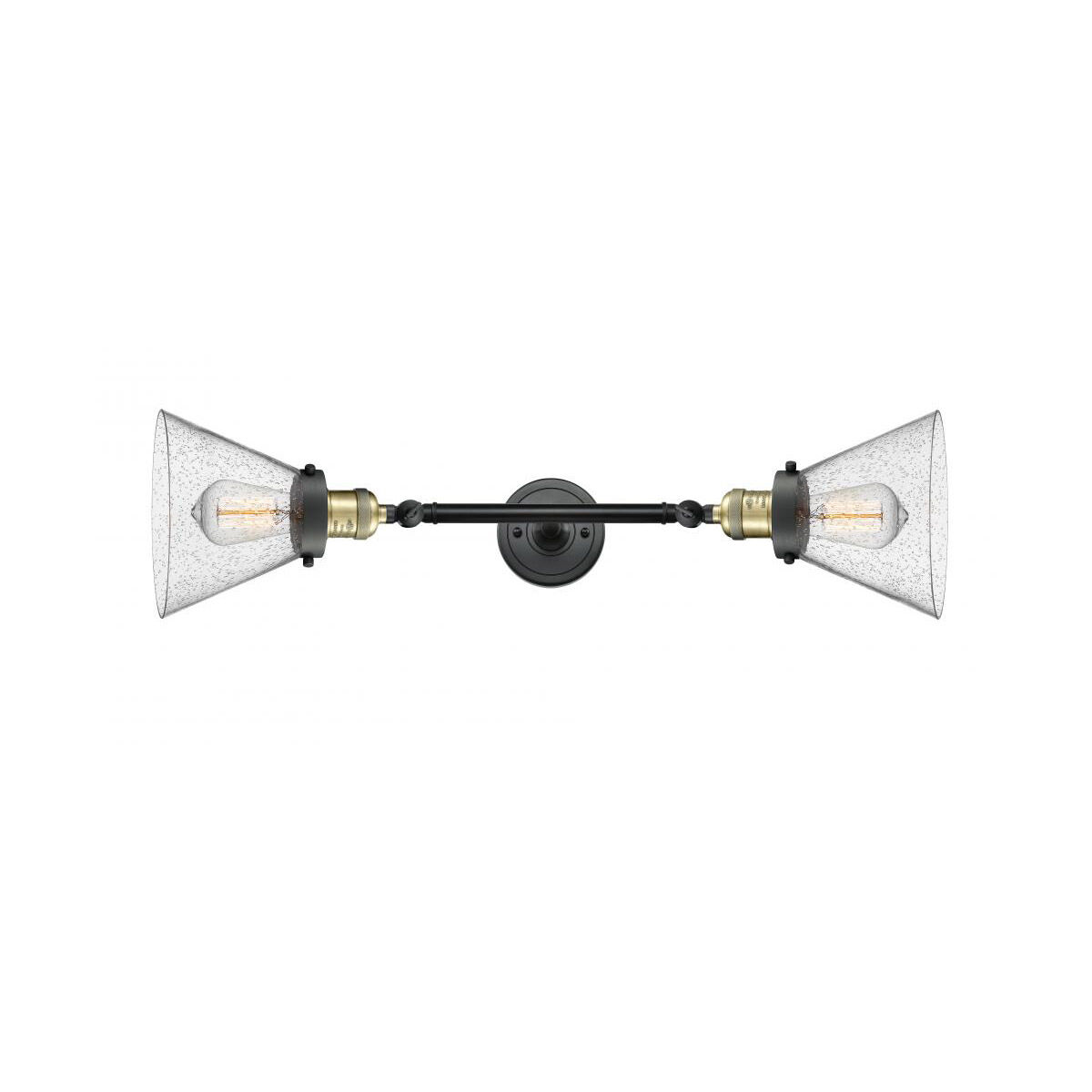 Franklin Restoration Large Cone LED 8 inch Black Antique Brass Bath Vanity Light Wall Light in Seedy Glass, Franklin Restoration