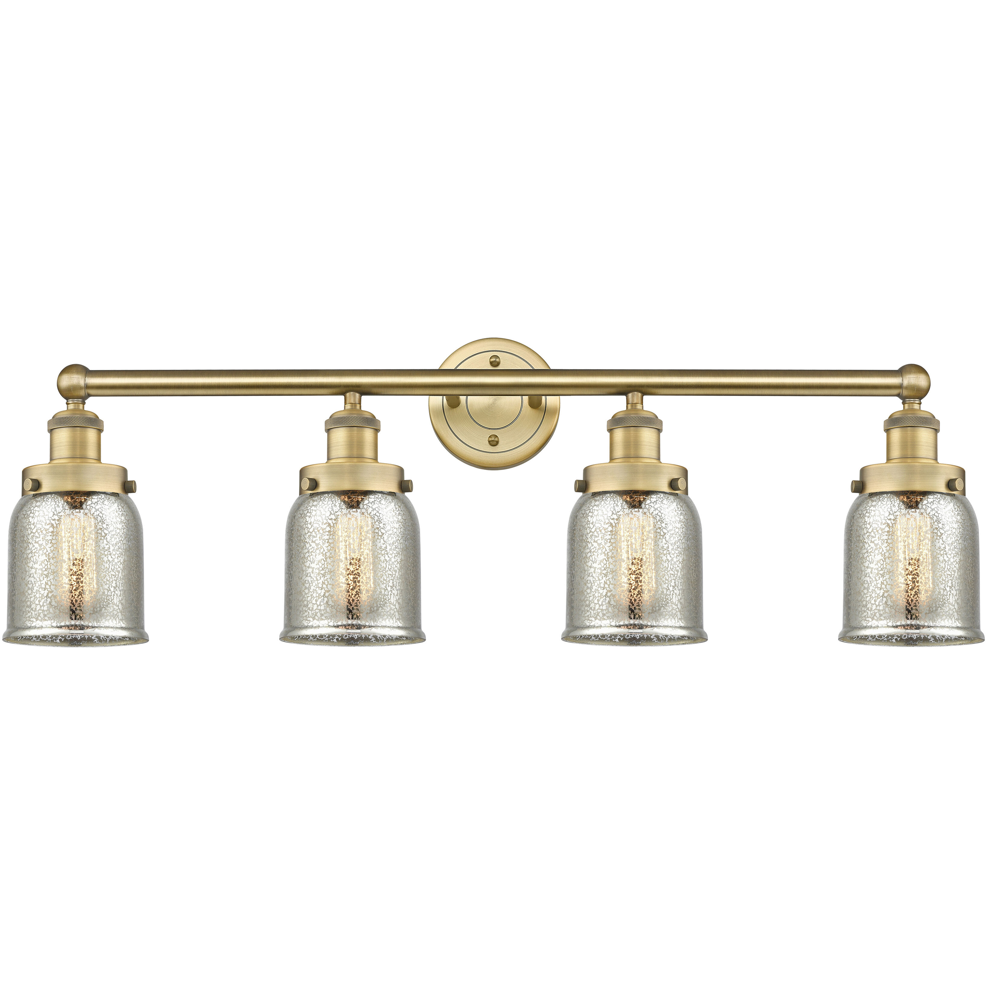 Bell 4 Light 33.5 inch Brushed Brass Bath Vanity Light Wall Light in Silver Plated Mercury Glass, Small
