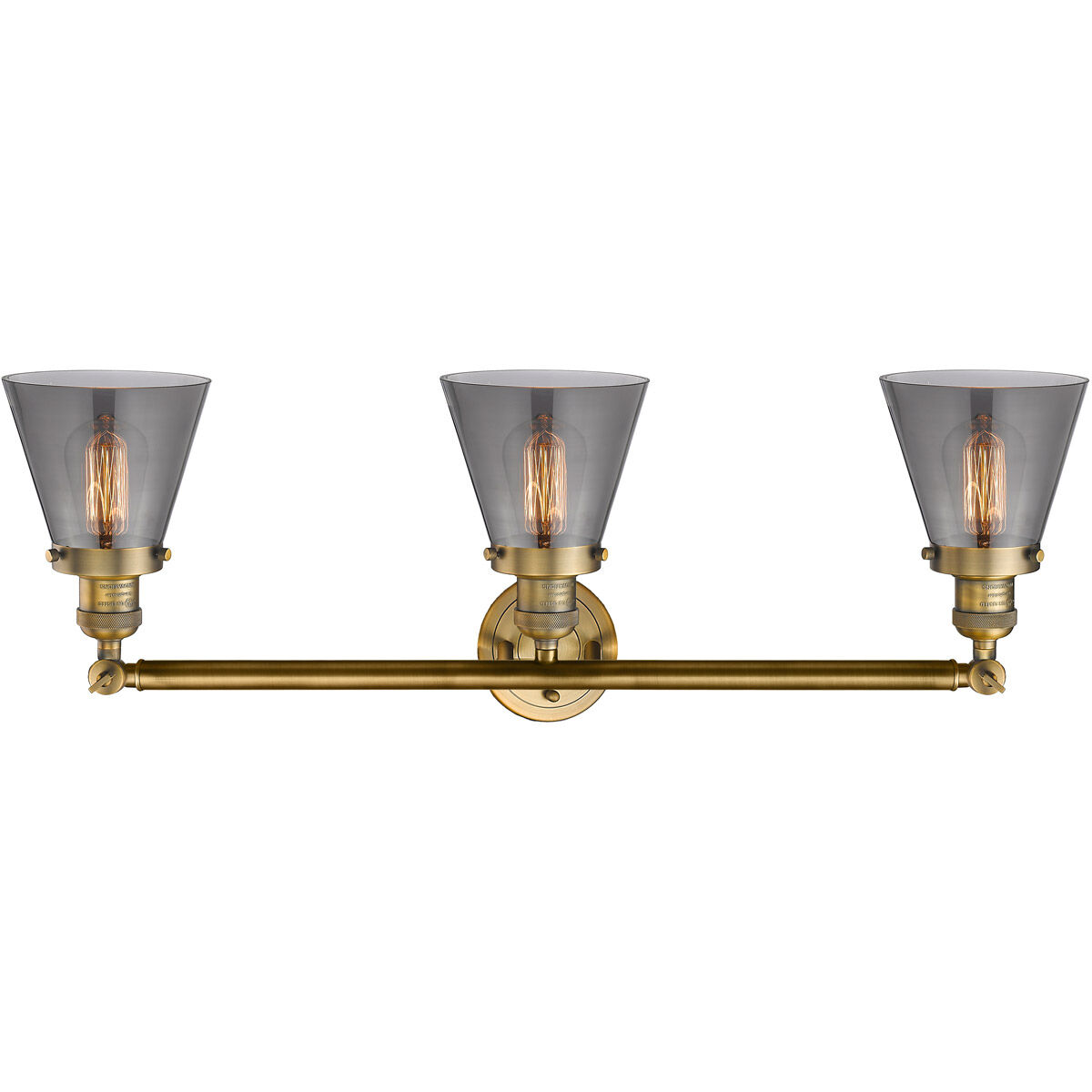 Franklin Restoration Small Cone LED 30 inch Brushed Brass Bath Vanity Light Wall Light in Plated Smoke Glass, Franklin Restoration