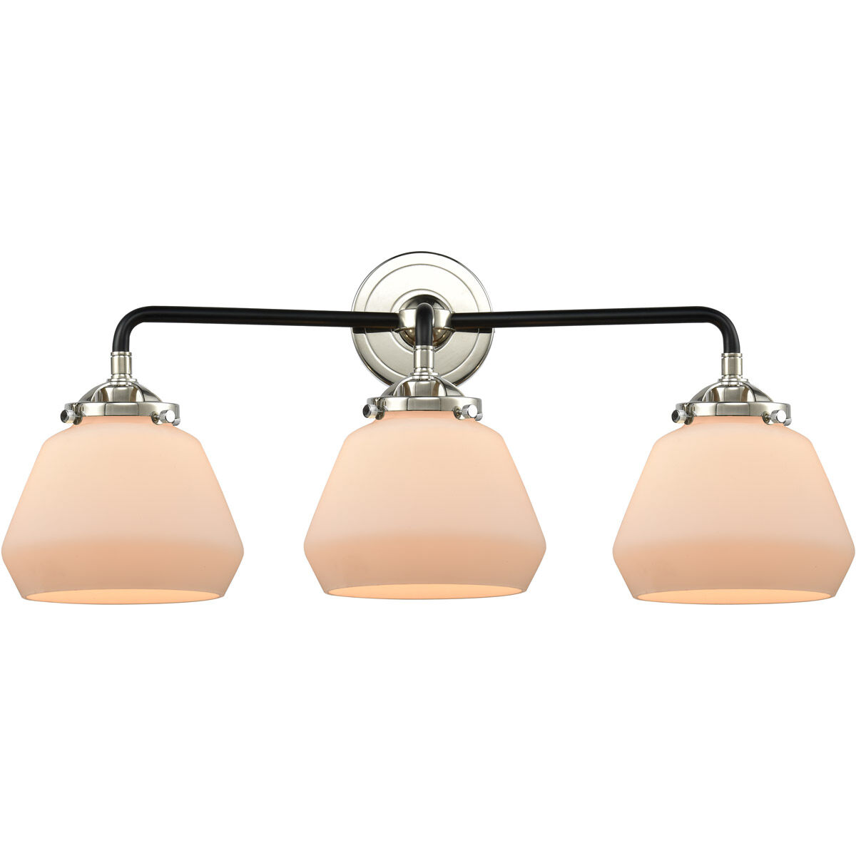 Nouveau Fulton 3 Light 25 inch Black Polished Nickel Bath Vanity Light Wall Light in Matte White Glass, Nouveau
