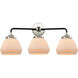 Nouveau Fulton 3 Light 25 inch Black Polished Nickel Bath Vanity Light Wall Light in Matte White Glass, Nouveau