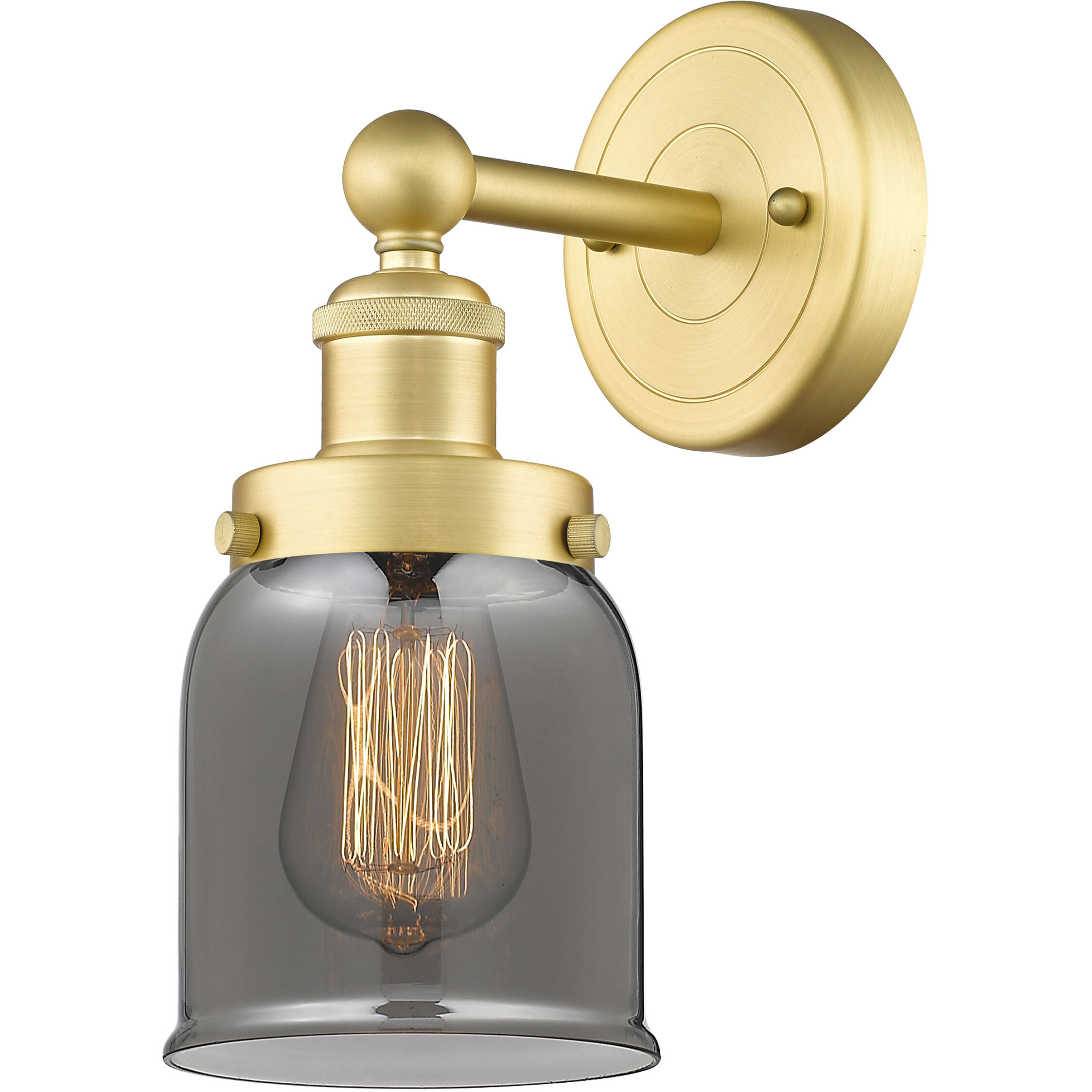 Bell 1 Light 6.5 inch Satin Gold Sconce Wall Light in Plated Smoke Glass, Small