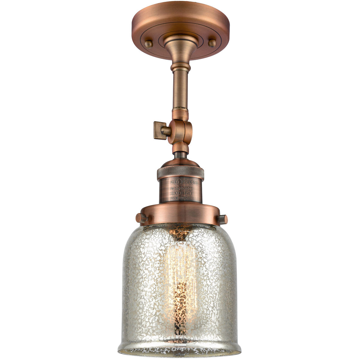Franklin Restoration Small Bell LED 5 inch Antique Copper Sconce Wall Light in Silver Plated Mercury Glass, Franklin Restoration