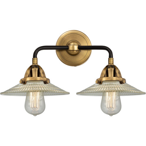 Nouveau 2 Halophane LED 17 inch Black Antique Brass and Matte Black Bath Vanity Light Wall Light in Clear Halophane Glass