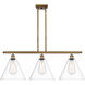 Ballston Ballston Cone 3 Light 39 inch Brushed Brass Island Light Ceiling Light in Clear Glass
