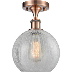 Ballston Athens LED 8 inch Antique Copper Semi-Flush Mount Ceiling Light in Clear Crackle Glass, Ballston