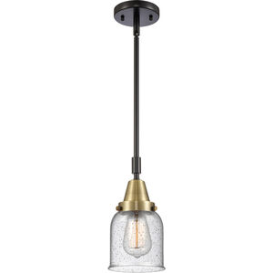 Franklin Restoration Small Bell LED 5 inch Black Antique Brass and Matte Black Mini Pendant Ceiling Light in Seedy Glass