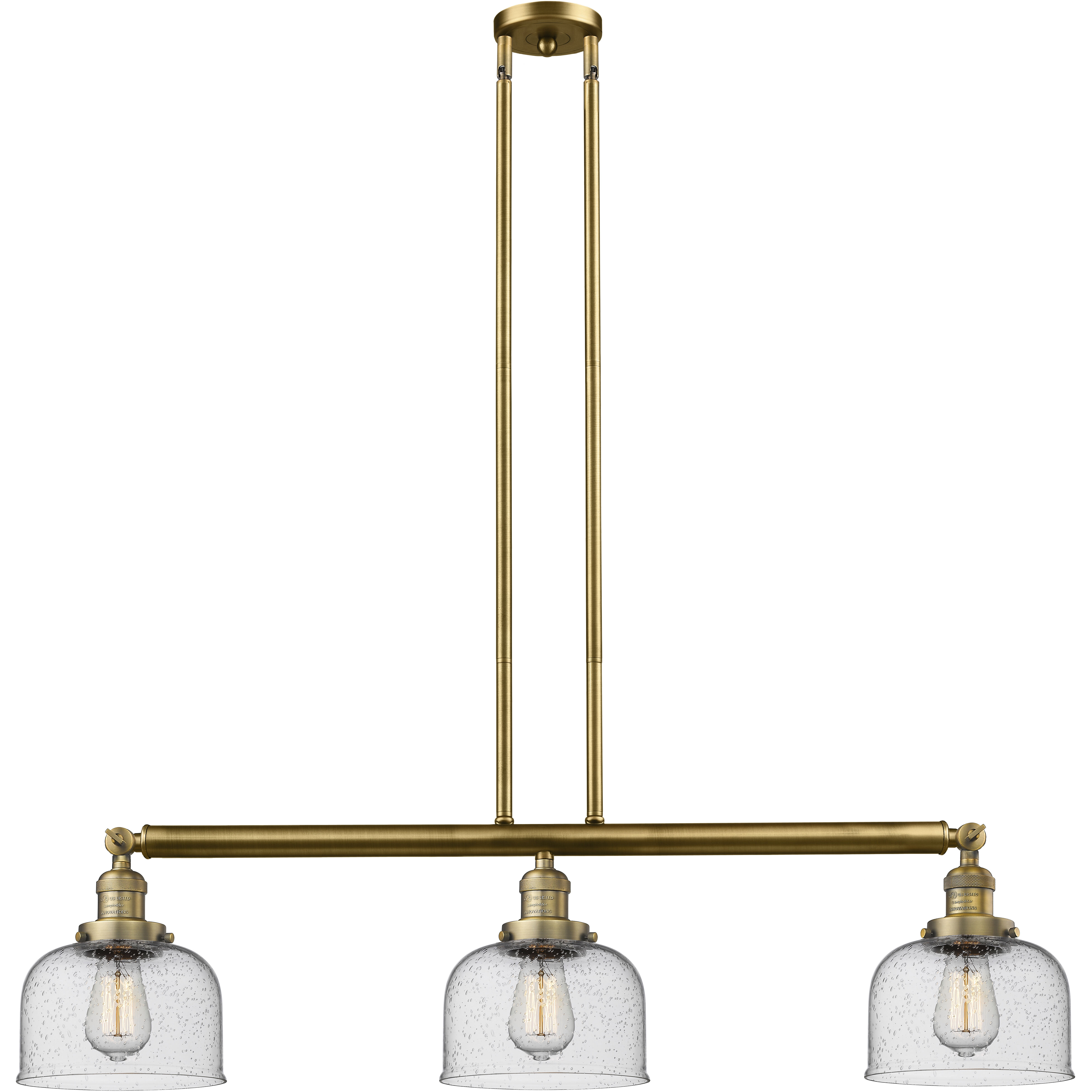 Franklin Restoration Large Bell 3 Light 41 inch Brushed Brass Island Light Ceiling Light in Seedy Glass, Franklin Restoration