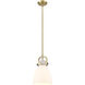 Downtown Urban Newton Bell 1 Light 8 inch Brushed Brass Mini Pendant Ceiling Light in Matte White