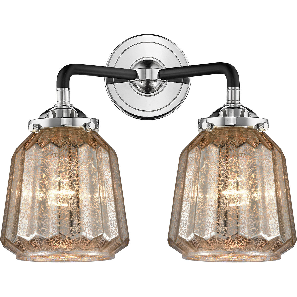 Nouveau Chatham LED 14 inch Black Polished Nickel Bath Vanity Light Wall Light in Mercury Glass, Nouveau