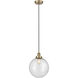 Edison Beacon LED 12 inch Antique Brass Mini Pendant Ceiling Light in Seedy Glass
