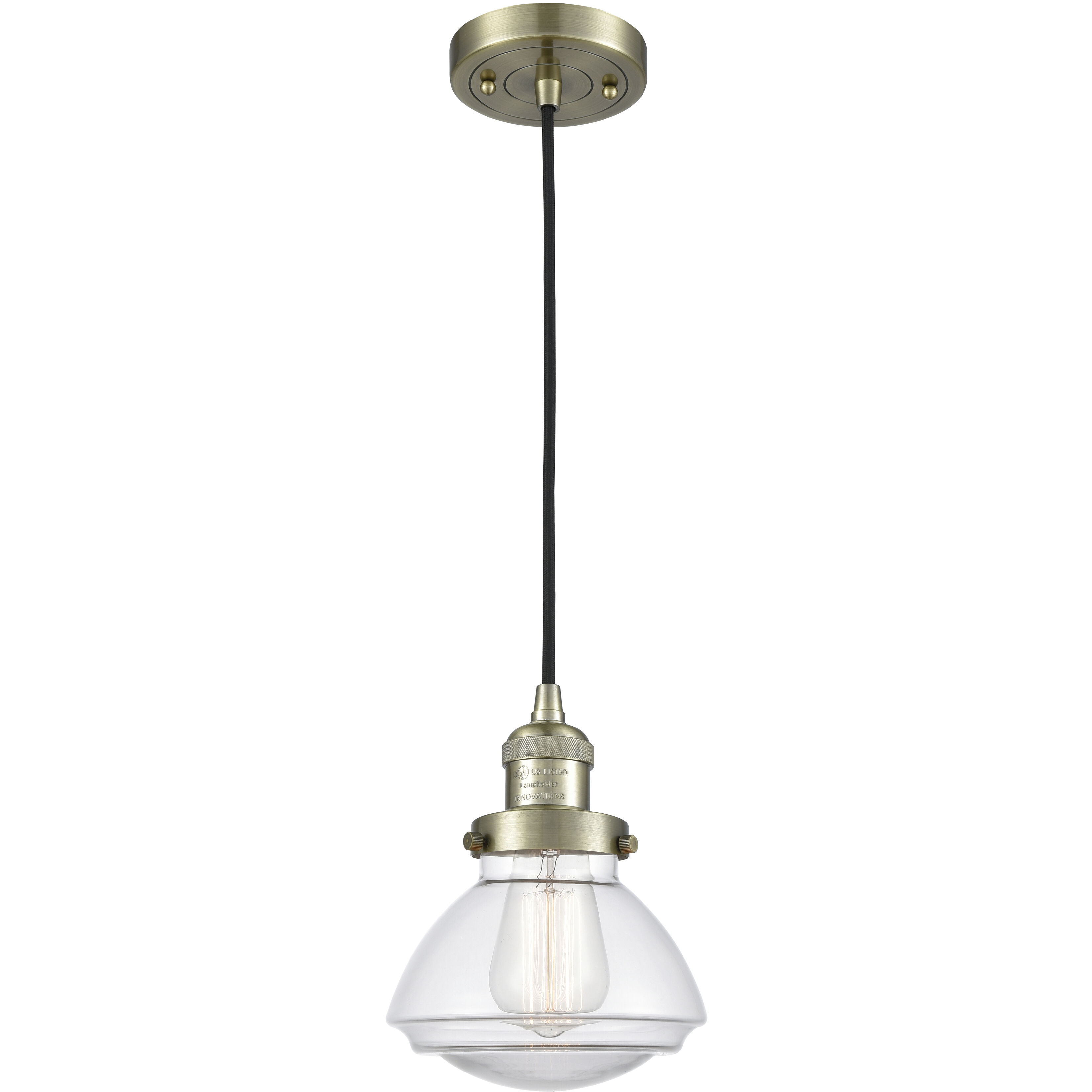 Franklin Restoration Olean LED 6.75 inch Antique Brass Mini Pendant Ceiling Light in Clear, Franklin Restoration