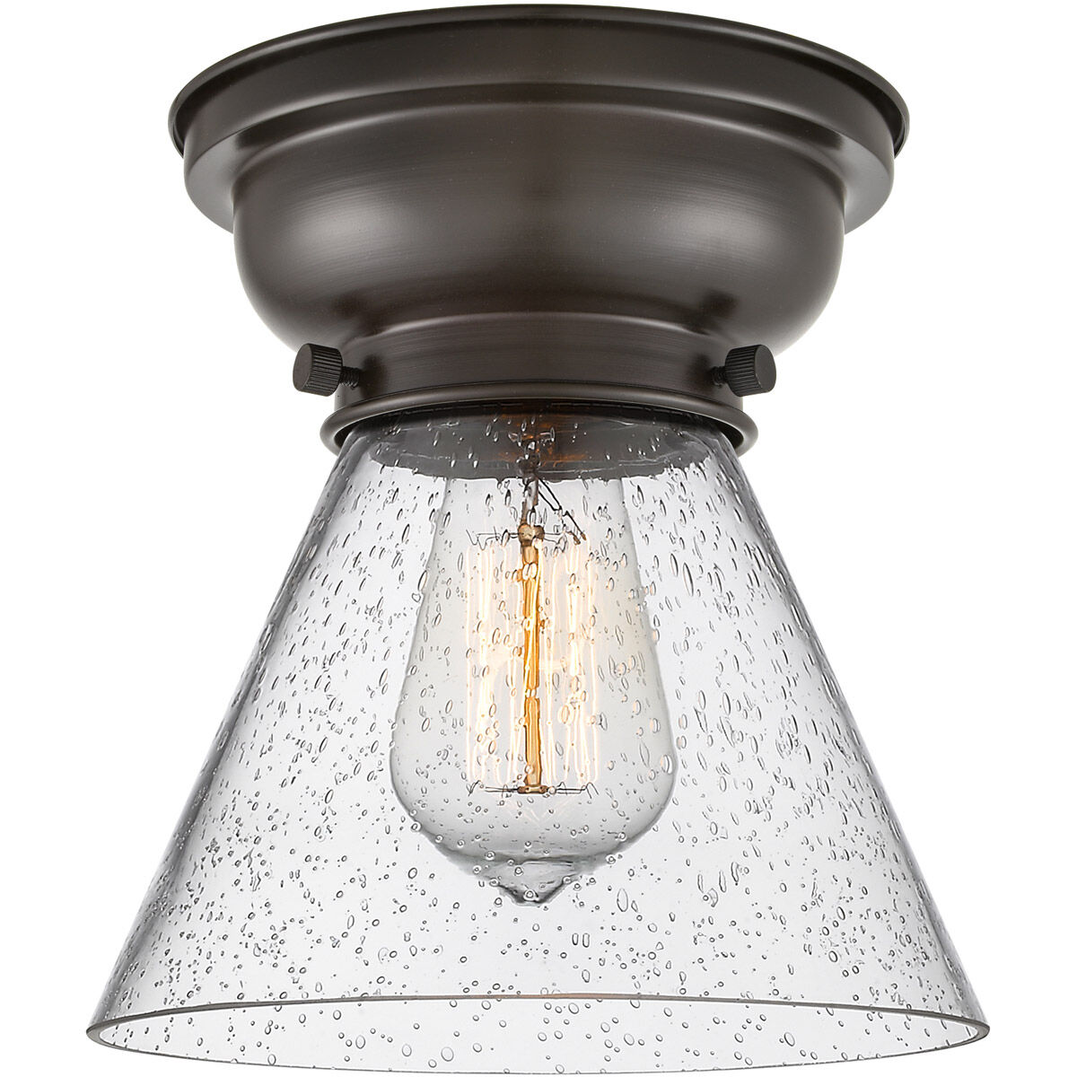 Aditi Large Cone 1 Light 8 inch Oil Rubbed Bronze Flush Mount Ceiling Light in Seedy Glass, Aditi