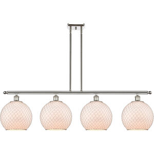 Ballston Large Farmhouse Chicken Wire LED 48 inch Polished Nickel Island Light Ceiling Light in White Glass with Nickel Wire, Ballston