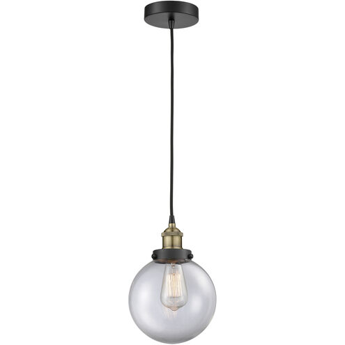 Beacon 1 Light 8 inch Black Antique Brass Mini Pendant Ceiling Light in Clear