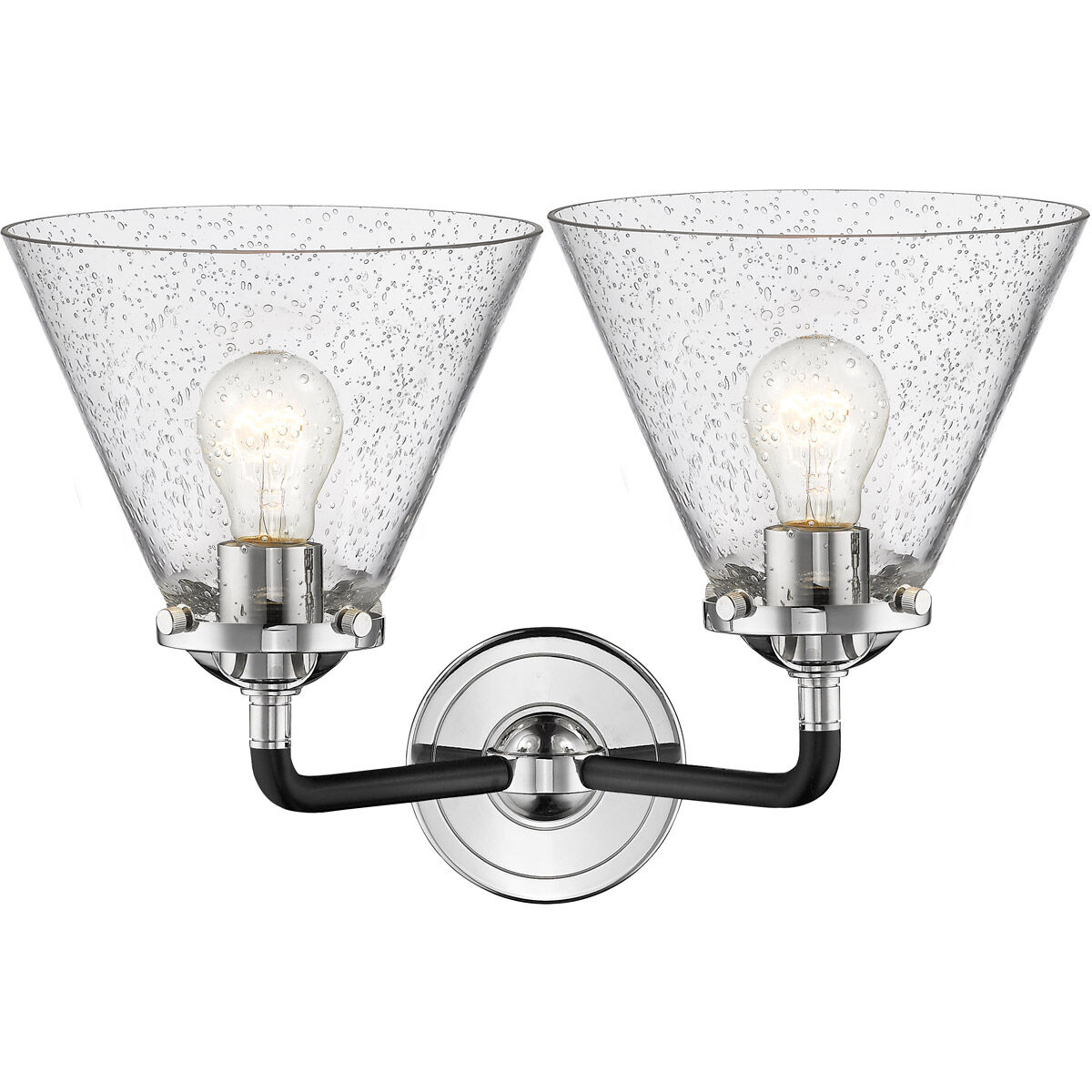 Nouveau Large Cone LED 16 inch Black Polished Nickel Bath Vanity Light Wall Light in Seedy Glass, Nouveau