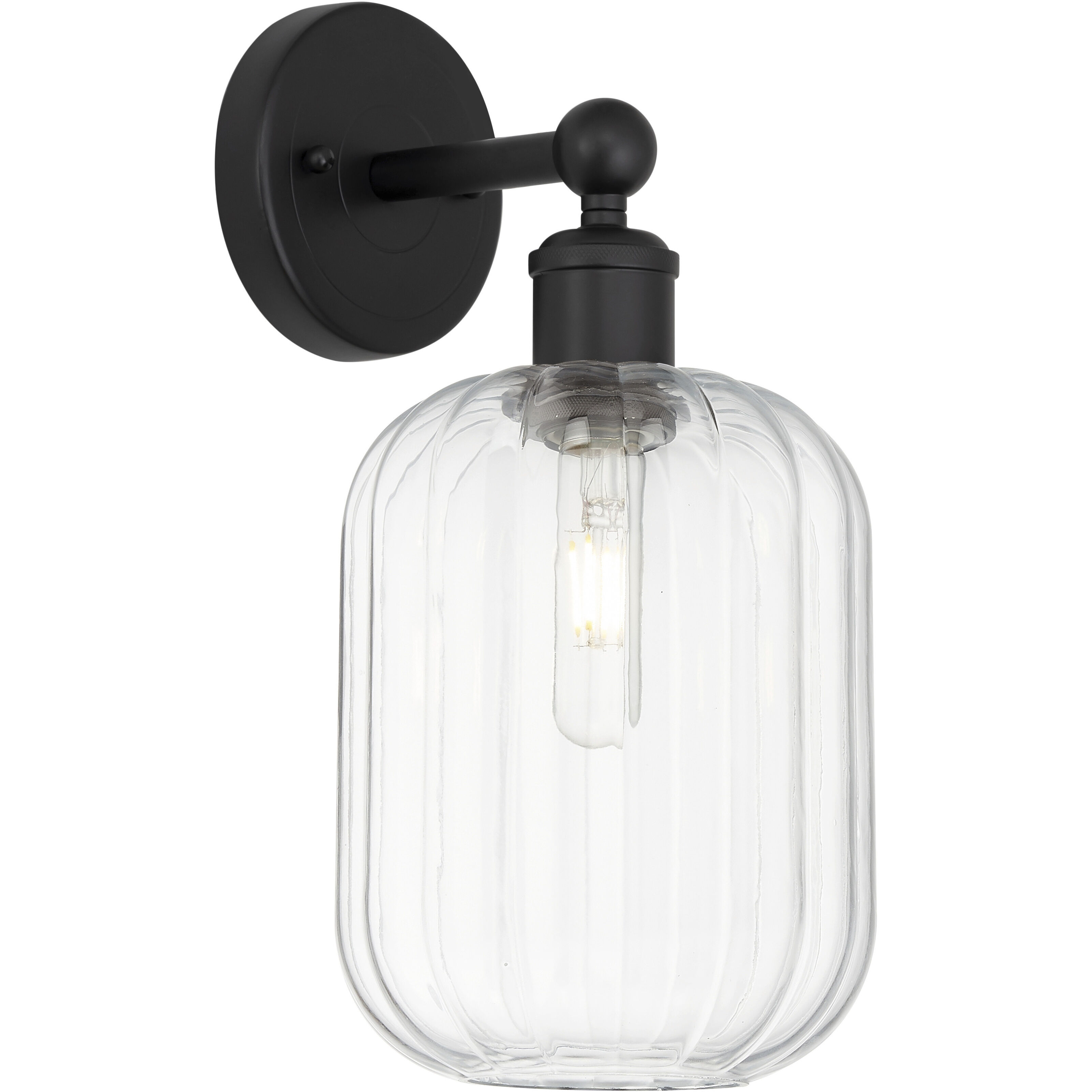Edison Preston Armed Sconce Wall Light in Matte Black, Clear