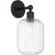 Edison Preston Armed Sconce Wall Light in Matte Black, Clear