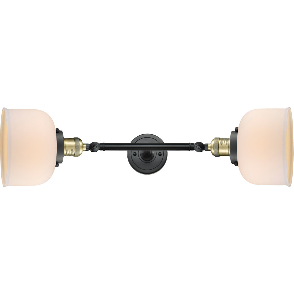 Franklin Restoration Large Bell 2 Light 19 inch Black Antique Brass Bath Vanity Light Wall Light in Matte White Glass, Franklin Restoration