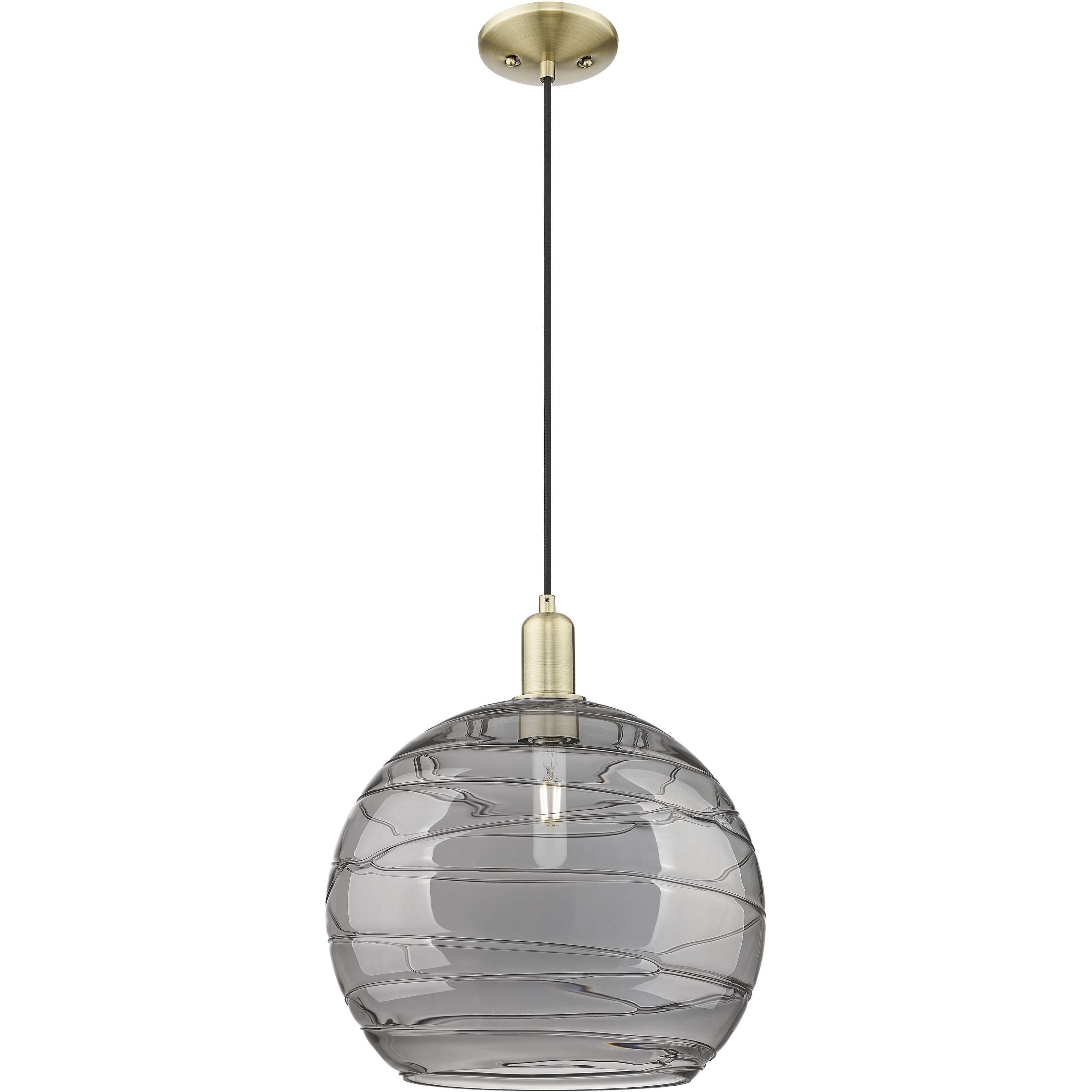 Arcadia Athens Deco Swirl 1 Light 13.75 inch Antique Brass Mini Pendant Ceiling Light