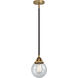 Nouveau 2 Beacon LED 6 inch Black Antique Brass and Matte Black Mini Pendant Ceiling Light in Seedy Glass