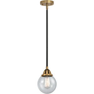 Nouveau 2 Beacon LED 6 inch Black Antique Brass and Matte Black Mini Pendant Ceiling Light in Seedy Glass