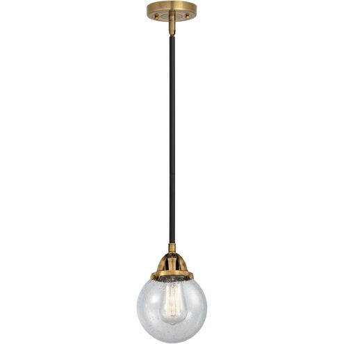 Nouveau 2 Beacon LED 6 inch Black Antique Brass and Matte Black Mini Pendant Ceiling Light in Seedy Glass