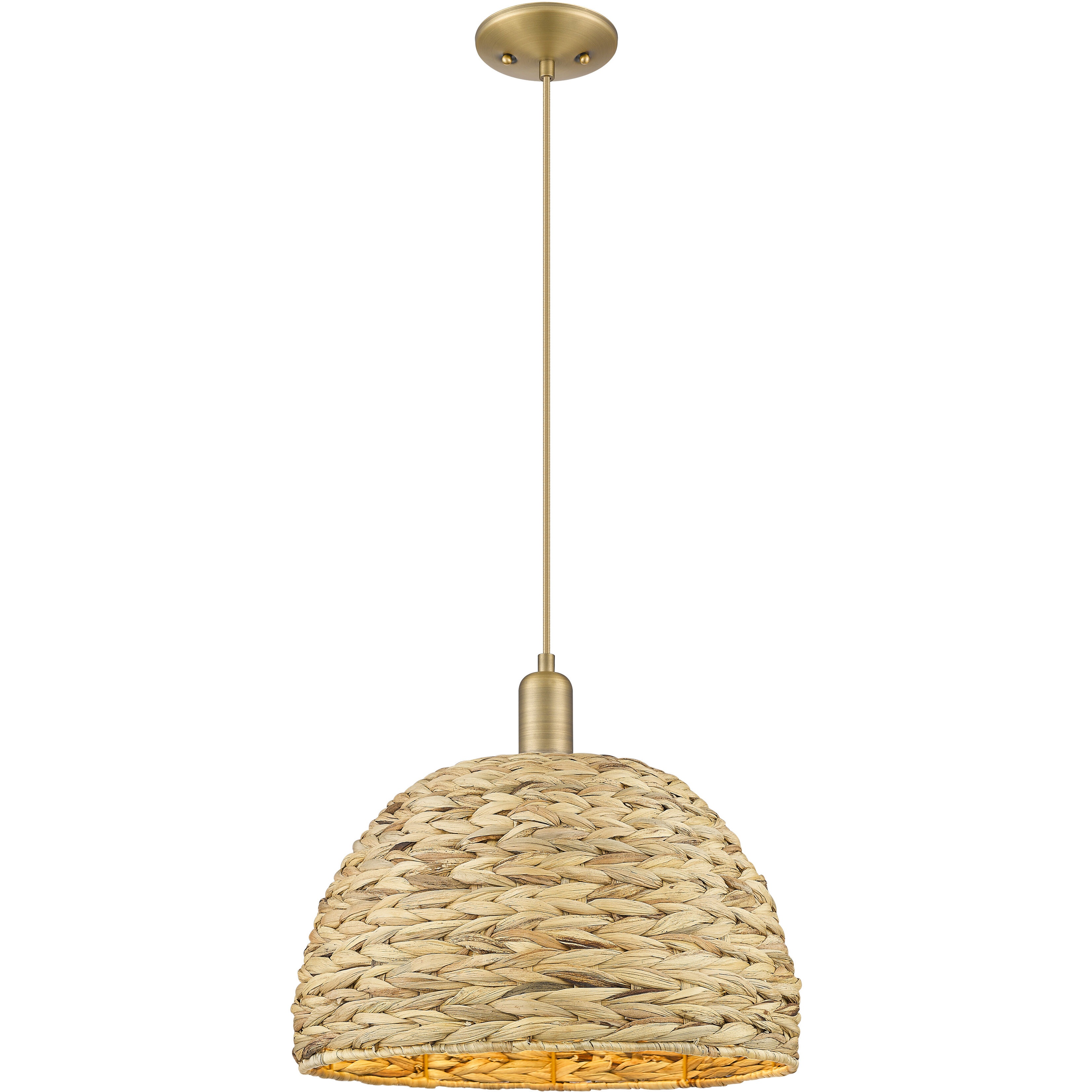 Arcadia Woven Rattan 1 Light 15.75 inch Brushed Brass Mini Pendant Ceiling Light