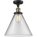 Franklin Restoration X-Large Cone 1 Light 12 inch Black Antique Brass Semi-Flush Mount Ceiling Light in Clear Glass, Franklin Restoration