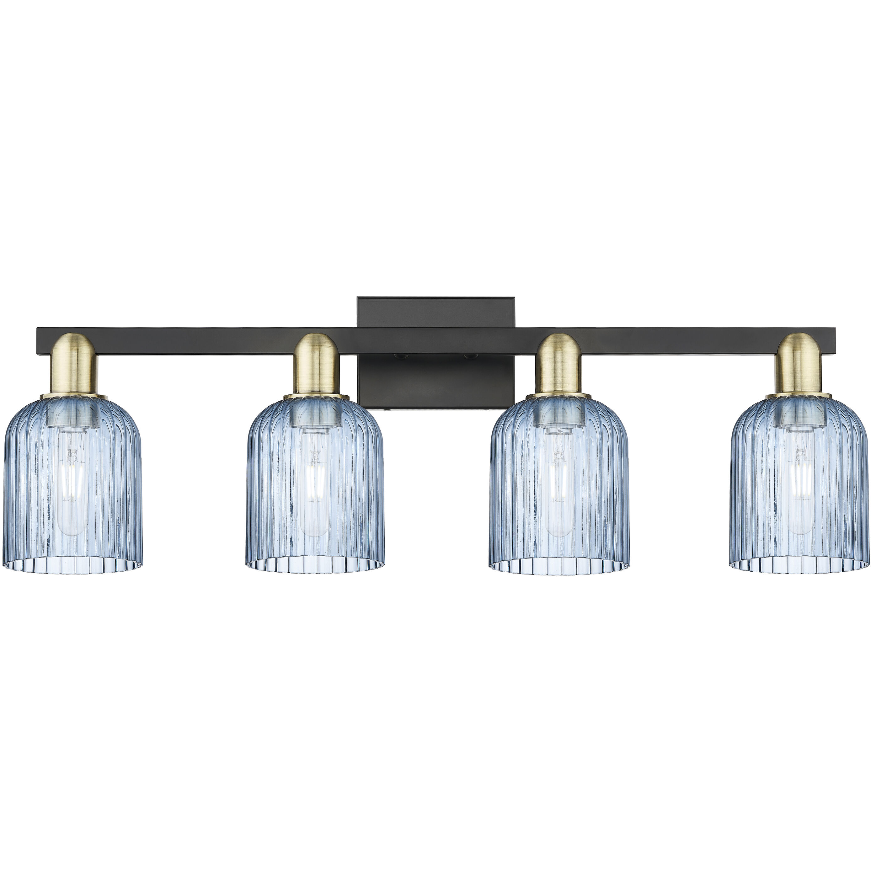 Bridal Veil 4 Light 32 inch Black Antique Brass Bath Vanity Light Wall Light in Blue Glass