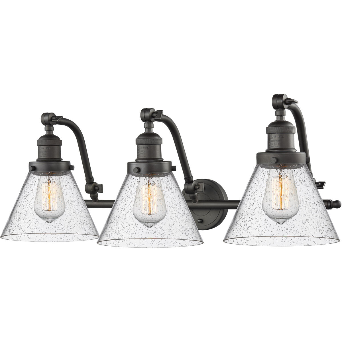 Franklin Restoration Large Cone LED 28 inch Oil Rubbed Bronze Bath Vanity Light Wall Light in Seedy Glass, Franklin Restoration
