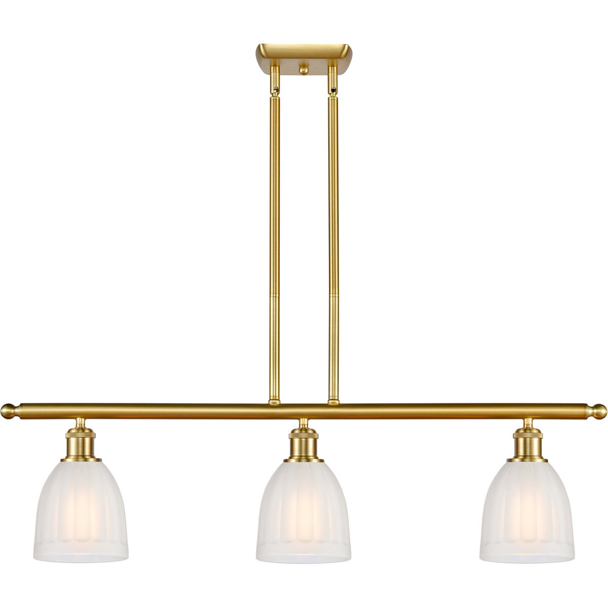 Ballston Brookfield 3 Light 36 inch Satin Gold Island Light Ceiling Light in White Glass, Ballston