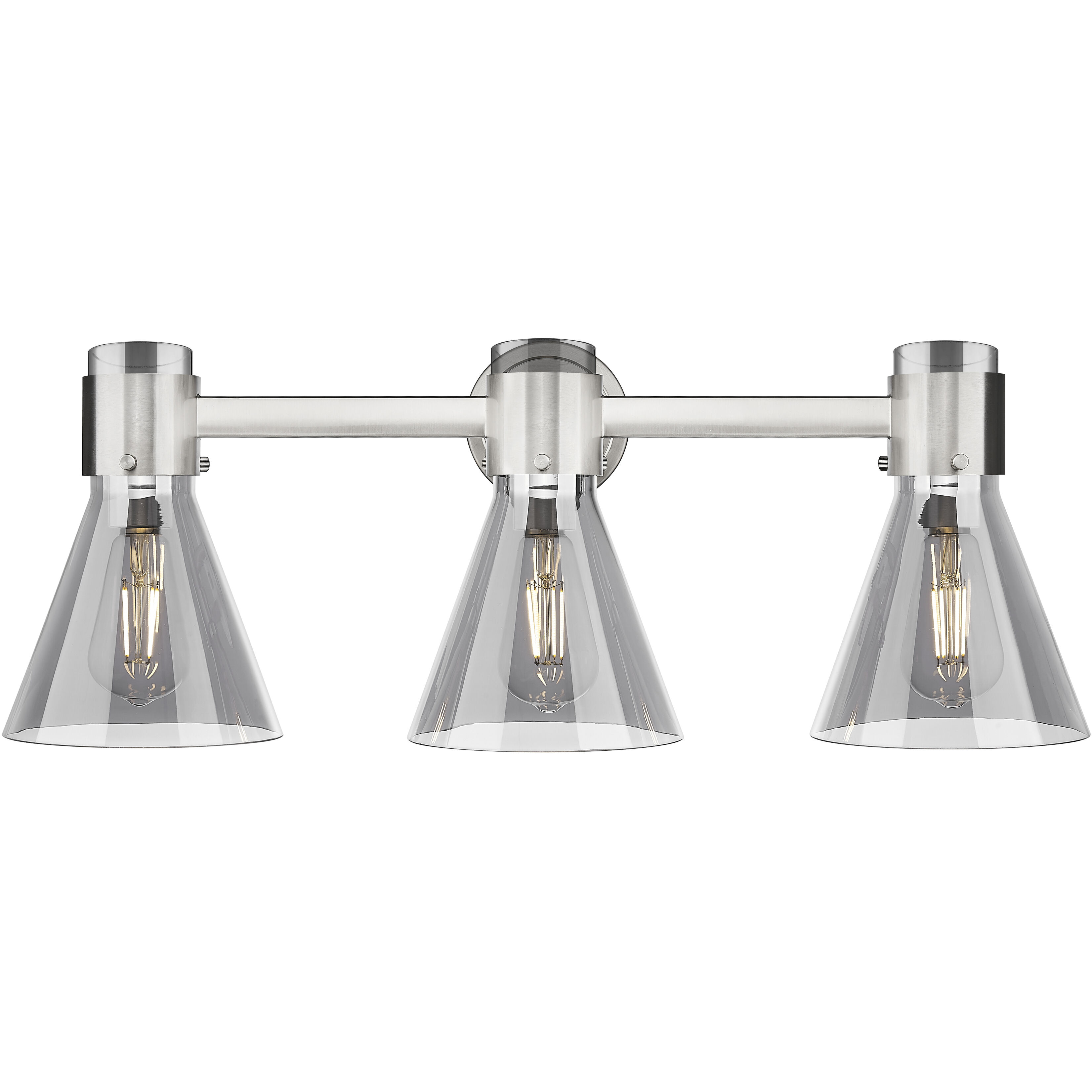 Lawton Cone 3 Light 24 inch Satin Nickel Bath Vanity Light Wall Light in Light Smoke Glass
