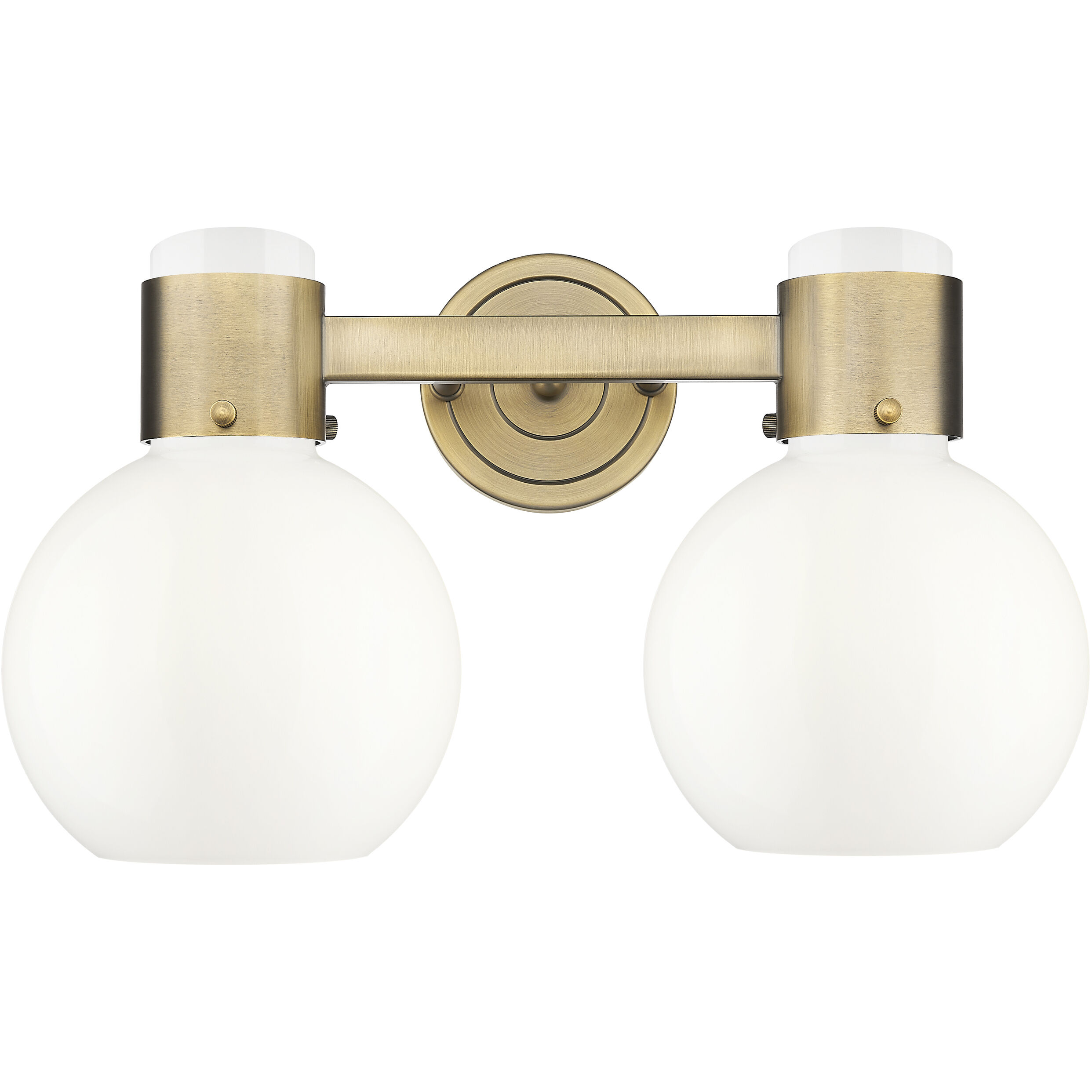 Lawton Sphere 2 Light 15.5 inch Brushed Brass Bath Vanity Light Wall Light in Gloss White Glass