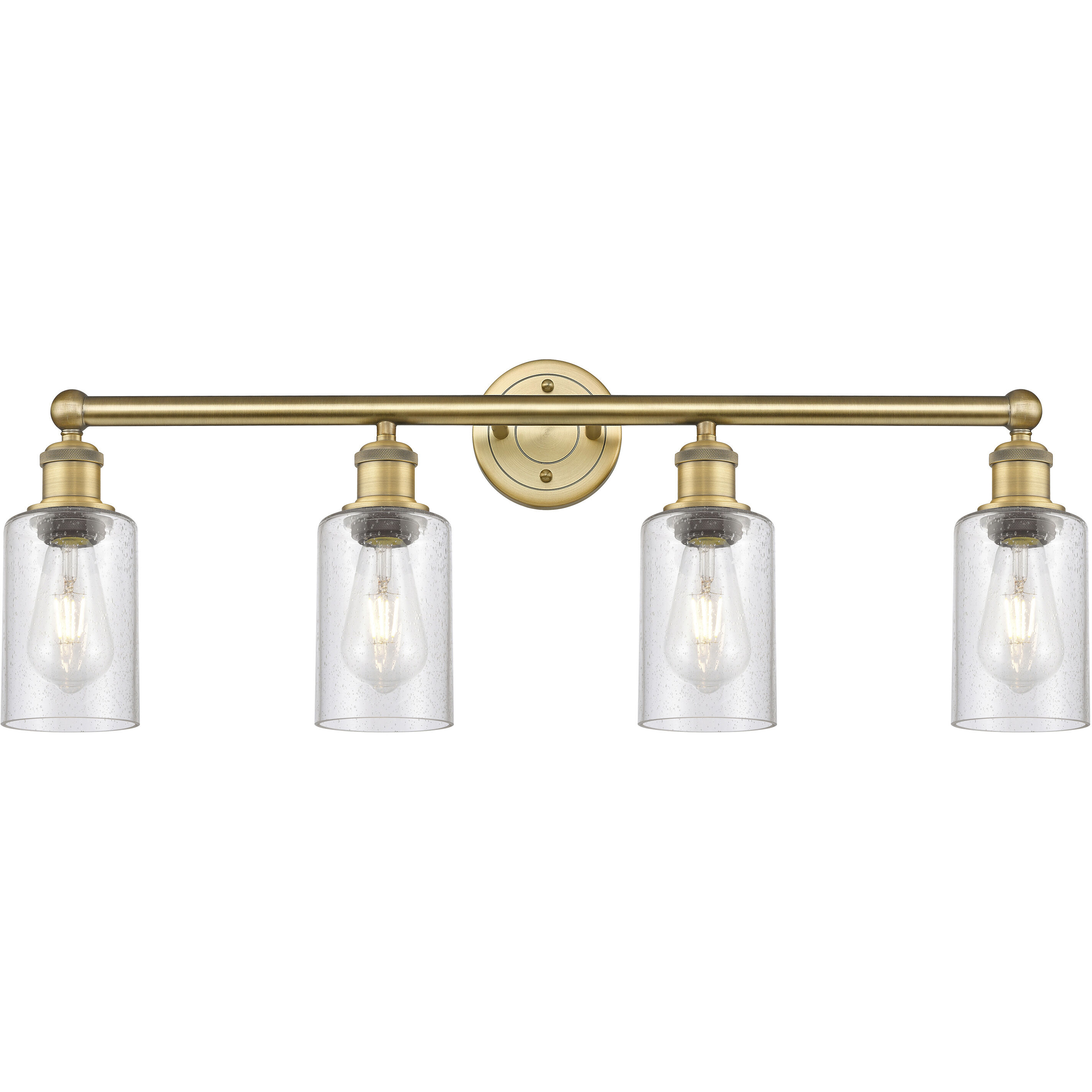 Clymer 4 Light 30.88 inch Brushed Brass Bath Vanity Light Wall Light in Seedy Glass