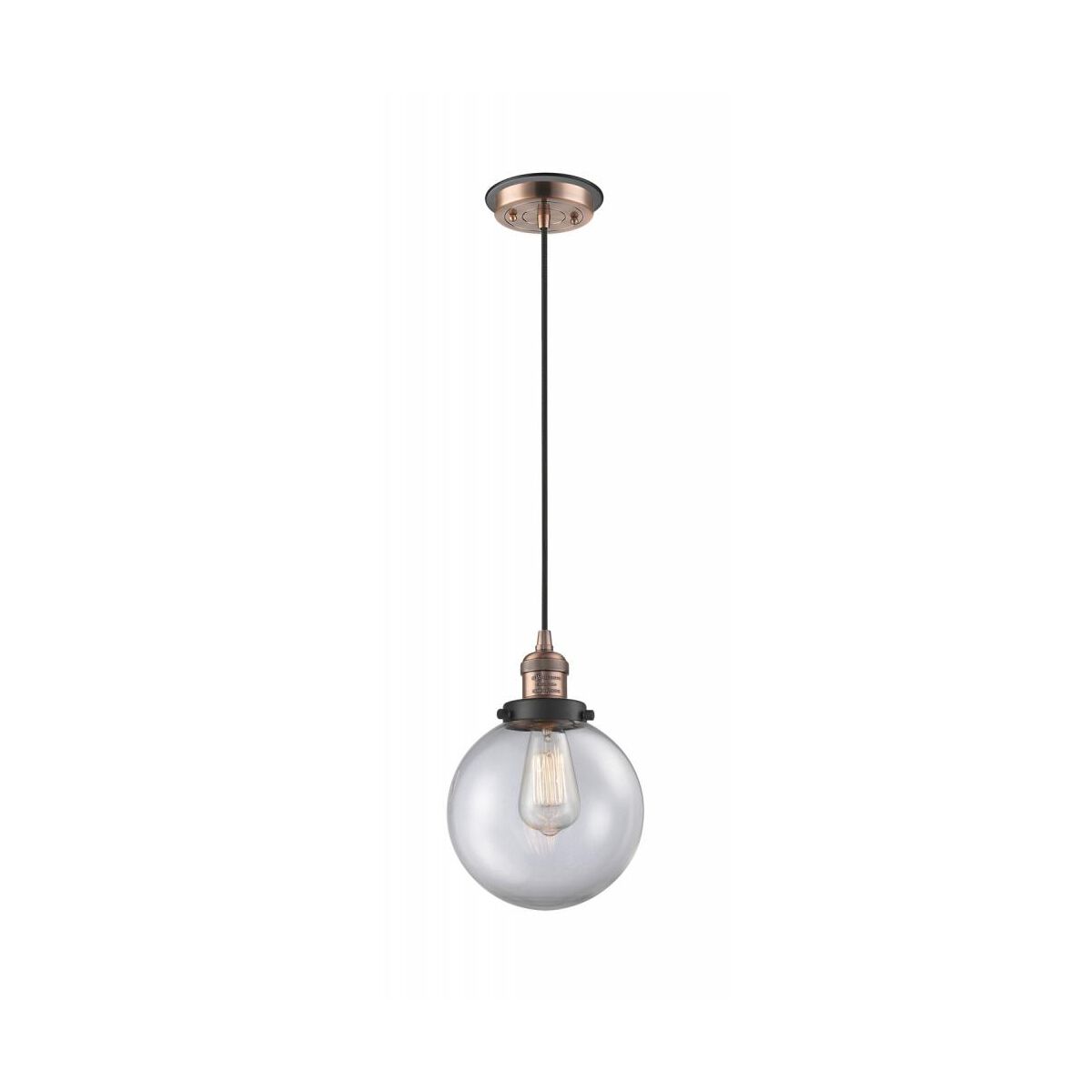 Franklin Restoration Large Beacon 1 Light 8 inch Antique Copper/Matte Black Mini Pendant Ceiling Light in Clear Glass