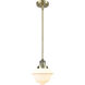 Franklin Restoration Small Oxford LED 8 inch Antique Brass Mini Pendant Ceiling Light in Matte White Glass, Franklin Restoration