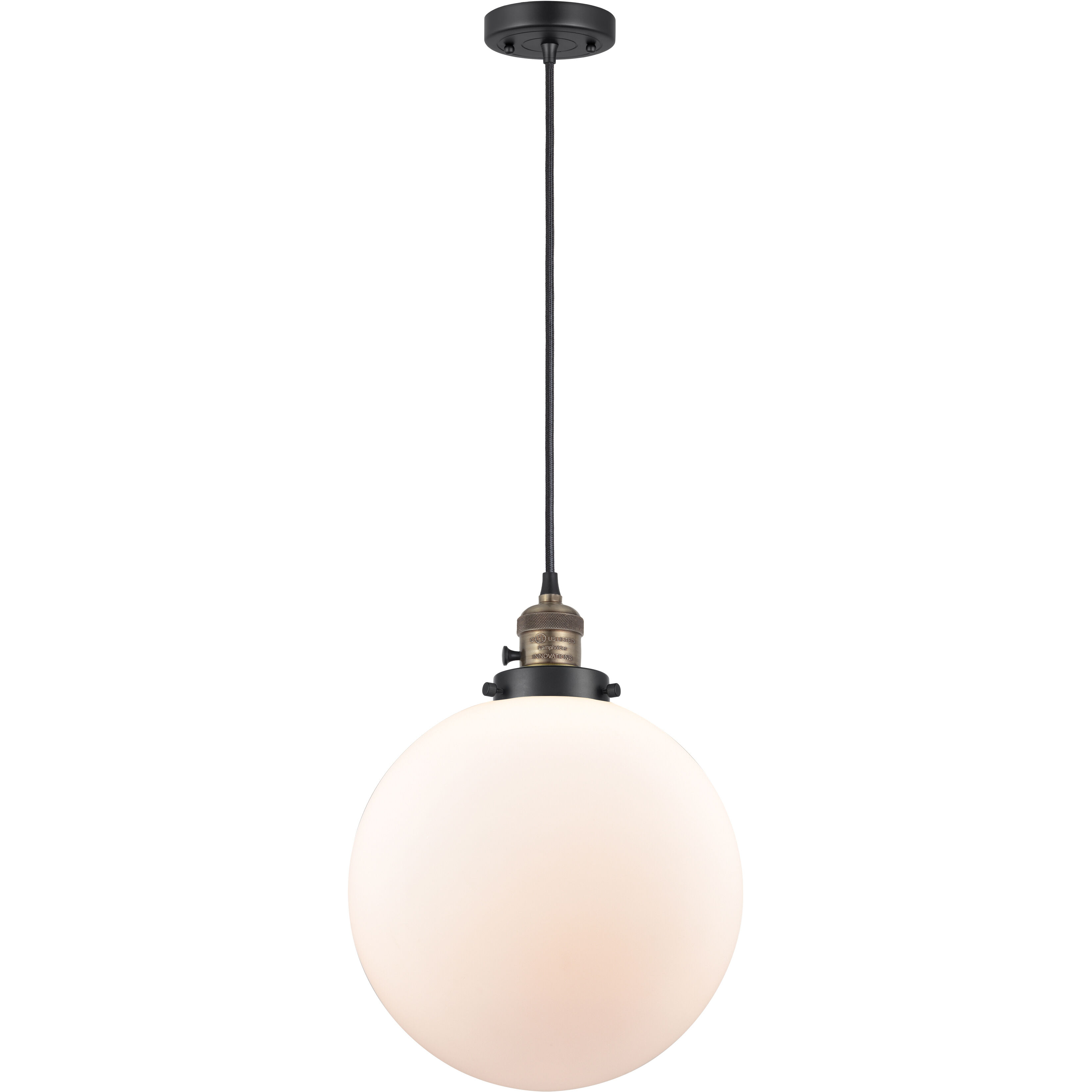 Franklin Restoration Beacon 1 Light 12 inch Black Antique Brass Mini Pendant Ceiling Light in Incandescent, Matte White
