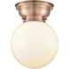 Aditi Large Beacon LED 8 inch Antique Copper Flush Mount Ceiling Light in Matte White Glass, Aditi
