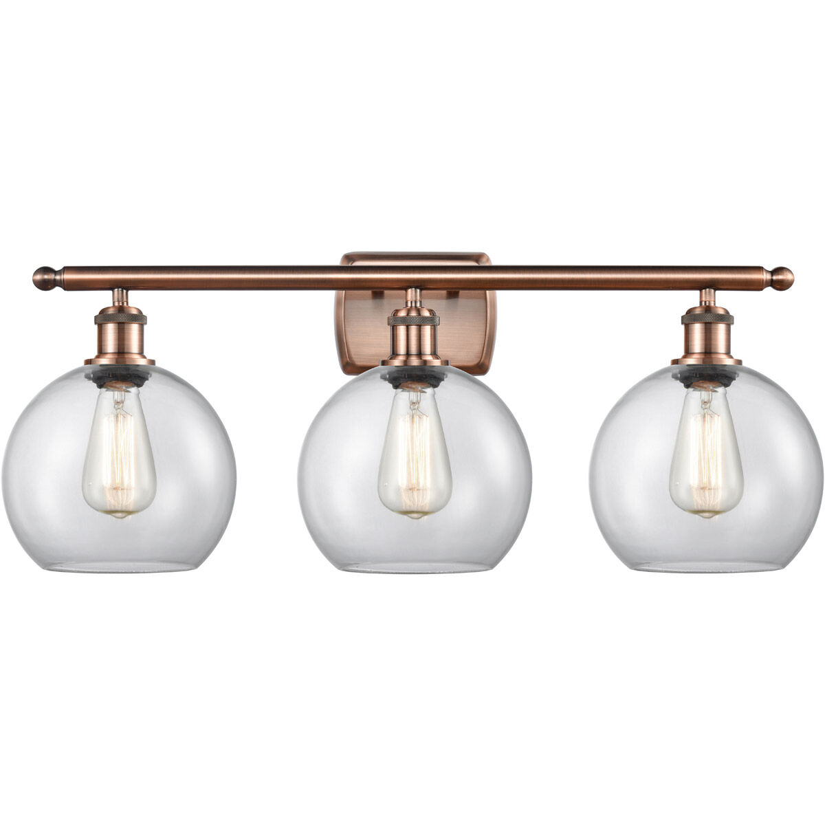 Ballston Athens 3 Light 26 inch Antique Copper Bath Vanity Light Wall Light in Clear Glass, Ballston
