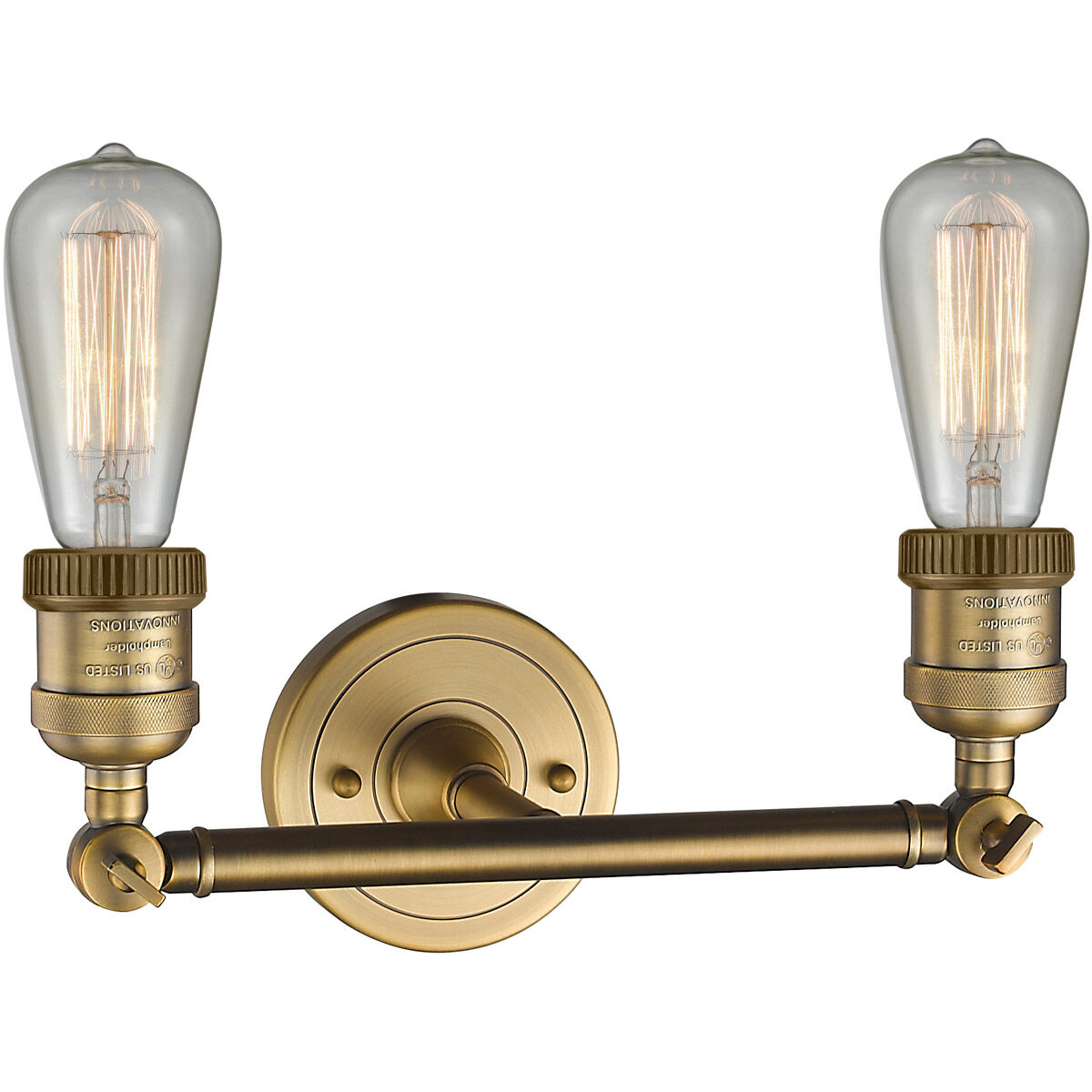 Franklin Restoration Bare Bulb 2 Light 11 inch Brushed Brass Bath Vanity Light Wall Light, Franklin Restoration