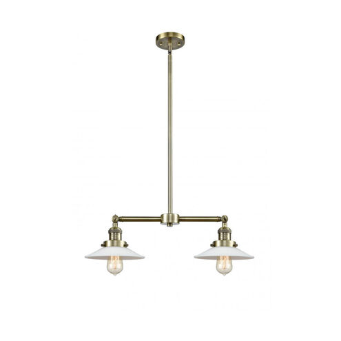 Franklin Restoration Halophane 2 Light 21 inch Antique Brass Island Light Ceiling Light in Incandescent, Matte White Halophane Glass, Franklin Restoration